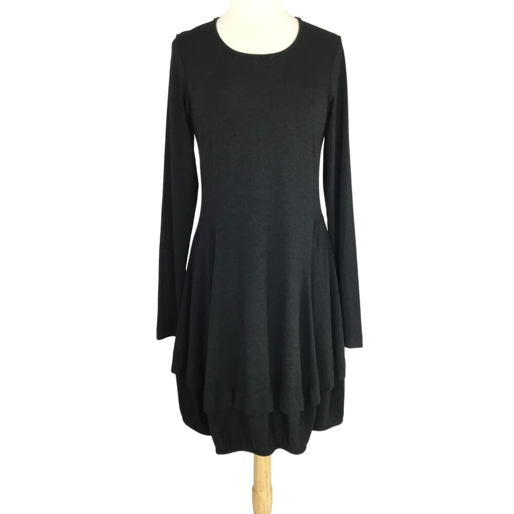 Rundholz Black Label Jersey Lantern Dress sz M Print Scoopneck Tiered Bubble Hem